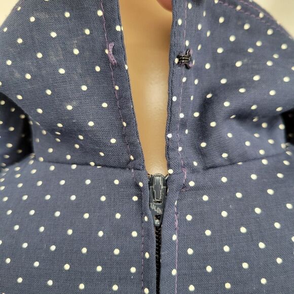 Paul of California 70s Vintage Navy Polka Dot Dress with Sheer Sleeves - Picture 10 of 15